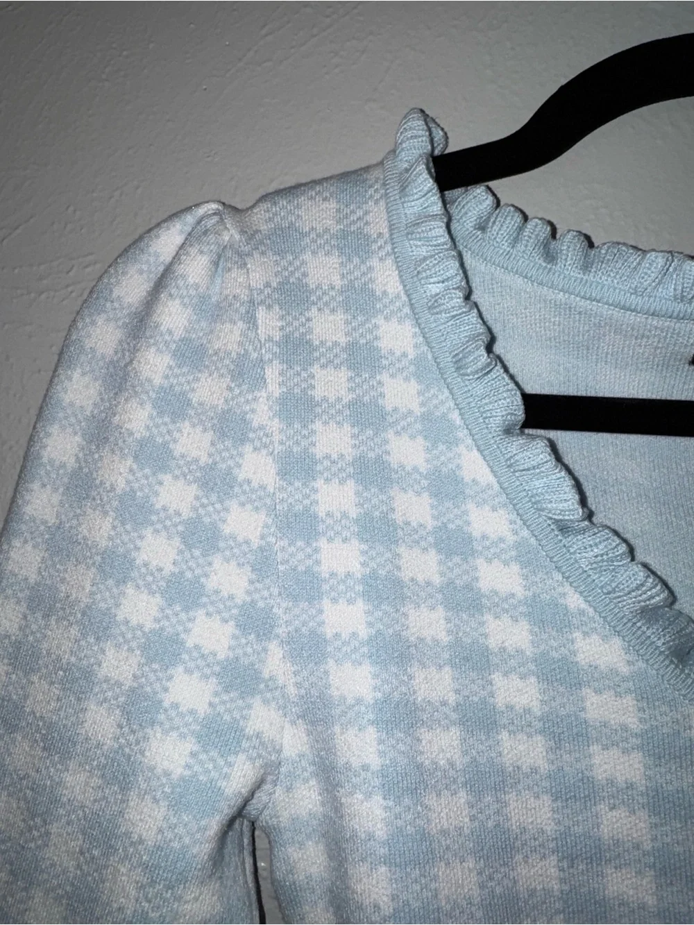 Urban Outfitters Light Blue Gingham Ruffle Trim Cardigan Cottage Core